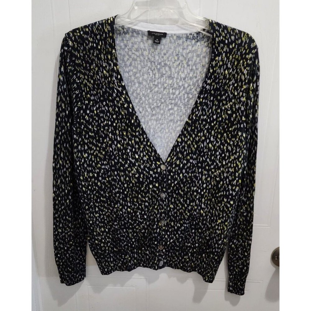 Ann Taylor V Neck Long Sleeve Cardigan Sweater Speckled Pattern Size Medium